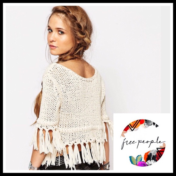 FREE PEOPLE TASSEL FRINGE PULLOVER KNIT CROP TOP - Picture 5 of 8